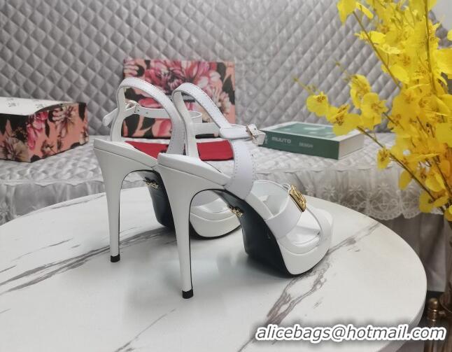 Top Design Dolce&Gabbana DG Calfskin High Heel Platform Sandals 12cm White 222145