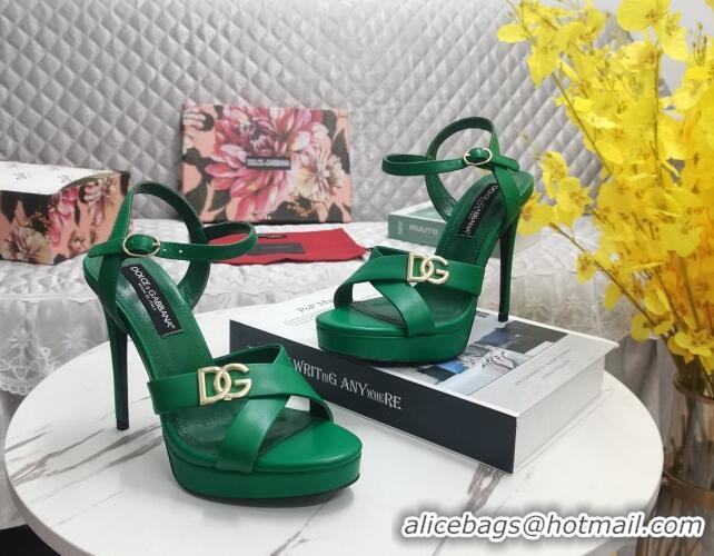 Durable Dolce&Gabbana DG Calfskin High Heel Platform Sandals 12cm Green 222146