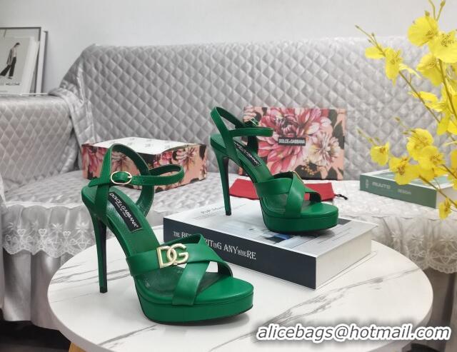 Durable Dolce&Gabbana DG Calfskin High Heel Platform Sandals 12cm Green 222146