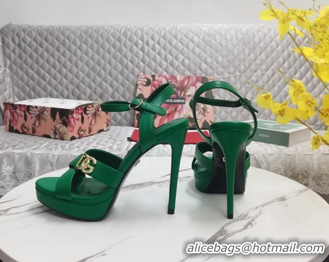 Durable Dolce&Gabbana DG Calfskin High Heel Platform Sandals 12cm Green 222146