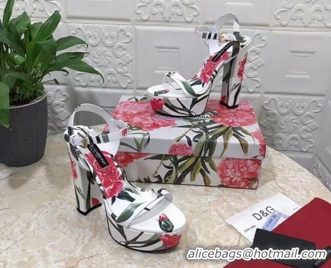 Charming Dolce & Gabbana DG Printed Calfskin High Heel Platform Sandals 15cm White 325050