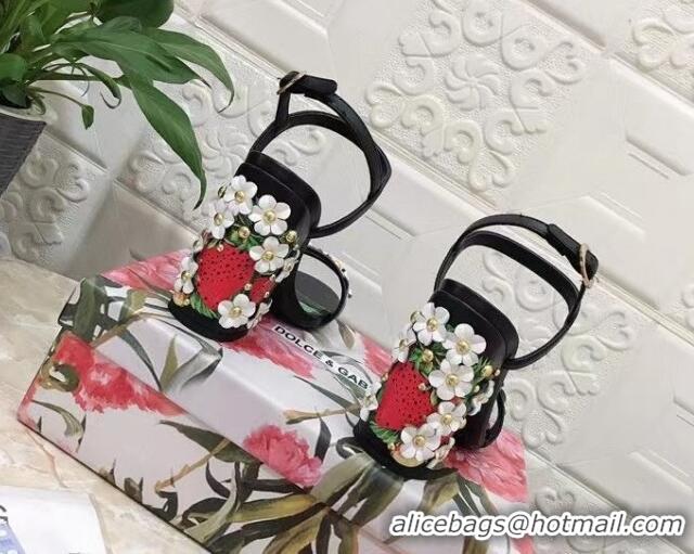 Good Looking Dolce & Gabbana High Heel Sandals 10.5cm in Printed Calfskin with Bloom Charm Black/Multicolor 401014