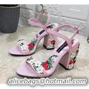 Purchase Dolce & Gabbana High Heel Sandals 10.5cm in Printed Calfskin with Bloom Charm Light Pink 401017