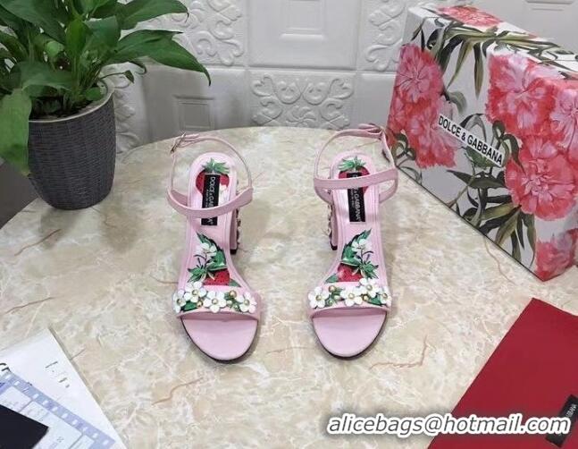 Purchase Dolce & Gabbana High Heel Sandals 10.5cm in Printed Calfskin with Bloom Charm Light Pink 401017