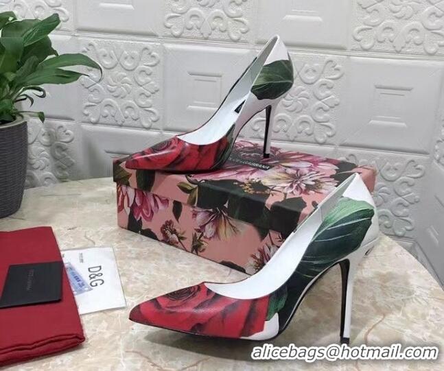 Good Quality Dolce & Gabbana DG Printed Calfskin High Heel Pumps 10.5cm White 420060