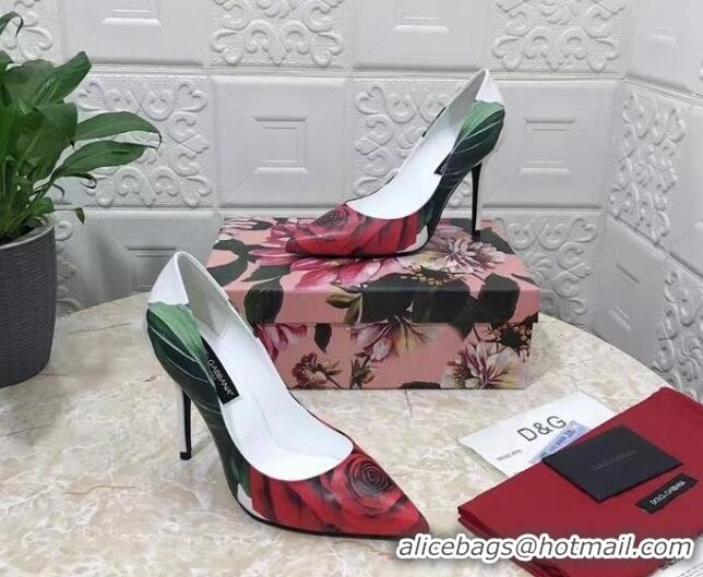 Good Quality Dolce & Gabbana DG Printed Calfskin High Heel Pumps 10.5cm White 420060