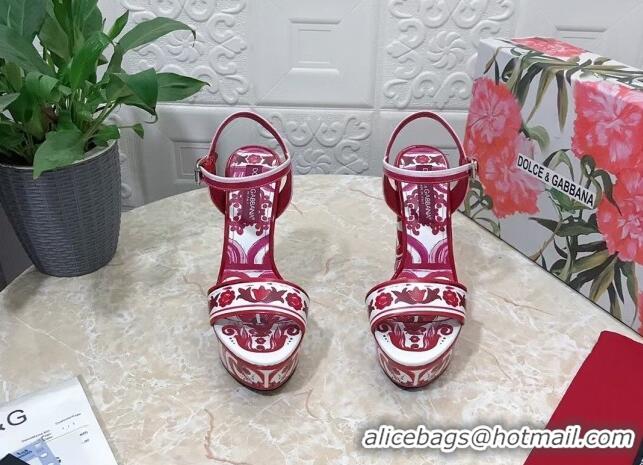 Lowest Price Dolce & Gabbana DG Printed Polished Calfskin Platform Sandals 15cm Fuchsia Pink 703109