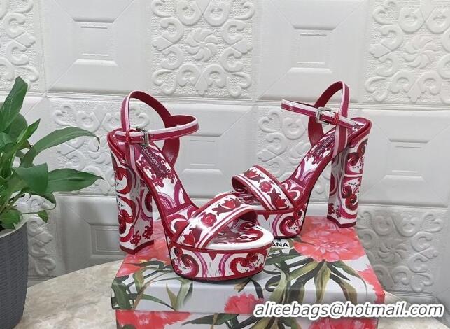 Lowest Price Dolce & Gabbana DG Printed Polished Calfskin Platform Sandals 15cm Fuchsia Pink 703109