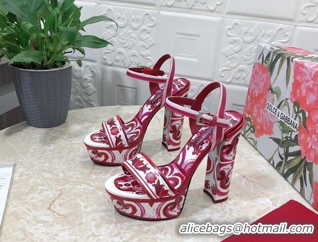 Lowest Price Dolce & Gabbana DG Printed Polished Calfskin Platform Sandals 15cm Fuchsia Pink 703109