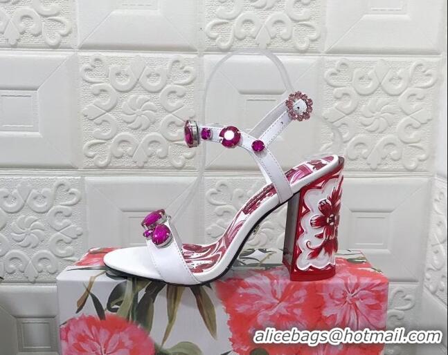 Good Product Dolce & Gabbana Calfskin Sandals 10.5cm with embroidery and painted heel White 703110