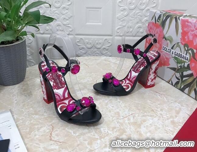 Good Looking Dolce & Gabbana Calfskin Sandals 10.5cm with embroidery and painted heel Black 703111