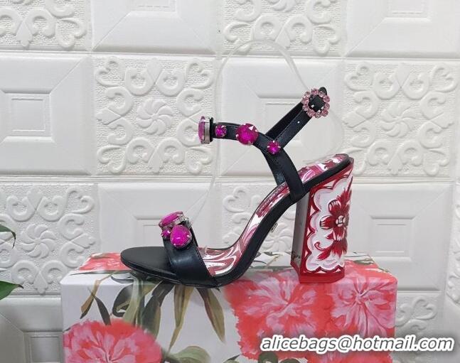 Good Looking Dolce & Gabbana Calfskin Sandals 10.5cm with embroidery and painted heel Black 703111