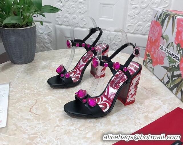 Good Looking Dolce & Gabbana Calfskin Sandals 10.5cm with embroidery and painted heel Black 703111