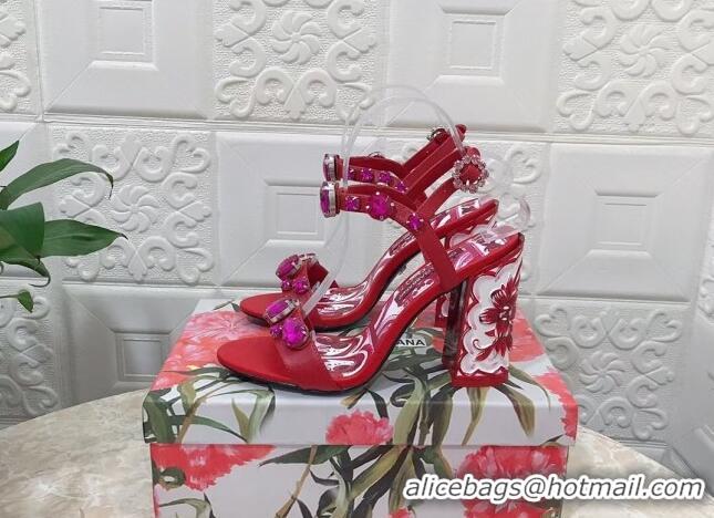 Stylish Dolce & Gabbana Calfskin Sandals 10.5cm with embroidery and painted heel Red 703112