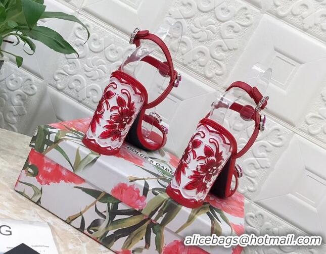 Stylish Dolce & Gabbana Calfskin Sandals 10.5cm with embroidery and painted heel Red 703112