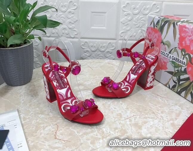 Stylish Dolce & Gabbana Calfskin Sandals 10.5cm with embroidery and painted heel Red 703112