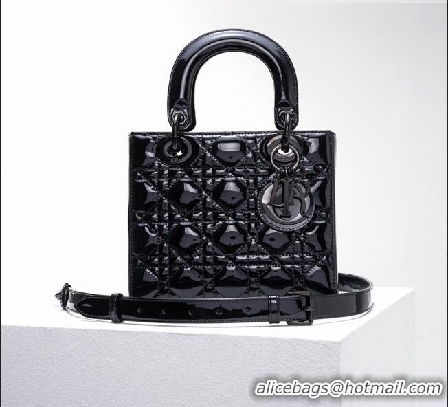 Inexpensive Dior Small Lady Dior Bag in Patent Leather CD2636 All Black