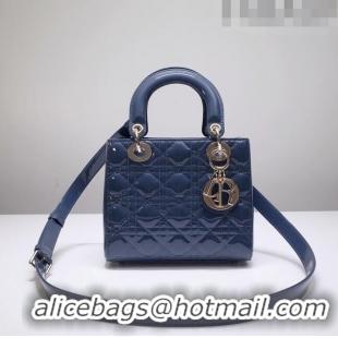 Low Cost Dior Small Lady Dior Bag in Patent Leather CD2636 Deep Blue