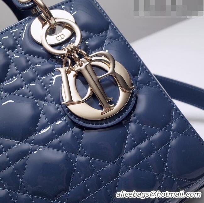 Low Cost Dior Small Lady Dior Bag in Patent Leather CD2636 Deep Blue