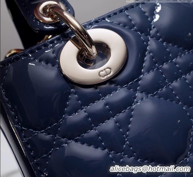 Low Cost Dior Small Lady Dior Bag in Patent Leather CD2636 Deep Blue