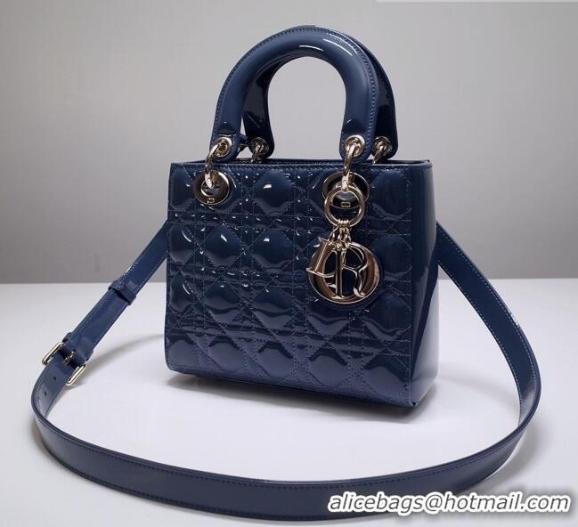 Low Cost Dior Small Lady Dior Bag in Patent Leather CD2636 Deep Blue