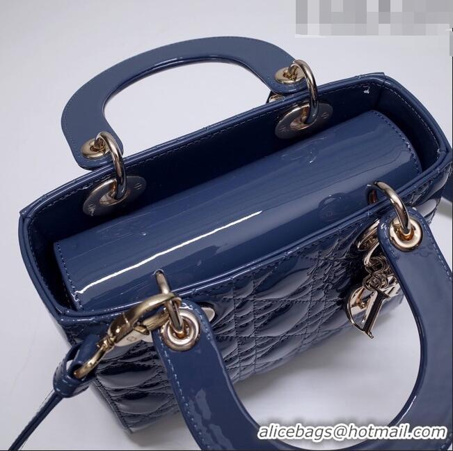 Low Cost Dior Small Lady Dior Bag in Patent Leather CD2636 Deep Blue