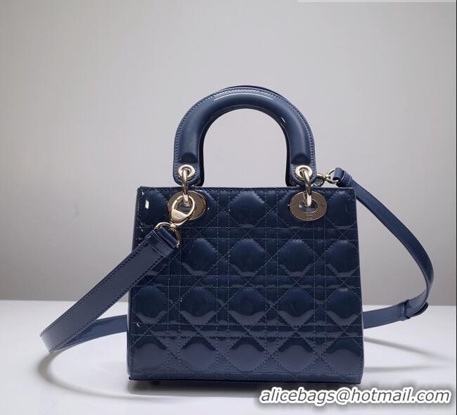 Low Cost Dior Small Lady Dior Bag in Patent Leather CD2636 Deep Blue