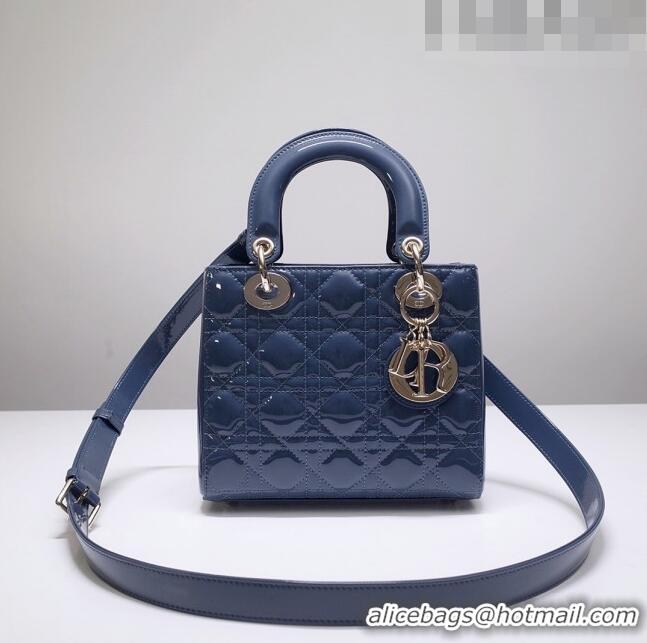 Low Cost Dior Small Lady Dior Bag in Patent Leather CD2636 Deep Blue