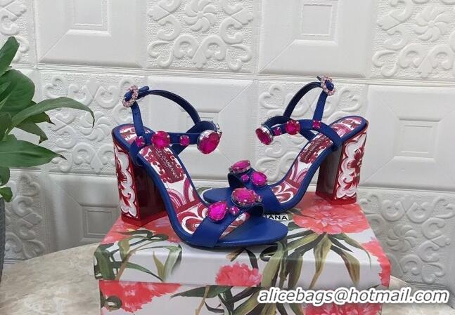 Best Price Dolce & Gabbana Calfskin Sandals 10.5cm with embroidery and painted heel Blue 703113