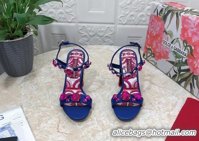 Best Price Dolce & Gabbana Calfskin Sandals 10.5cm with embroidery and painted heel Blue 703113