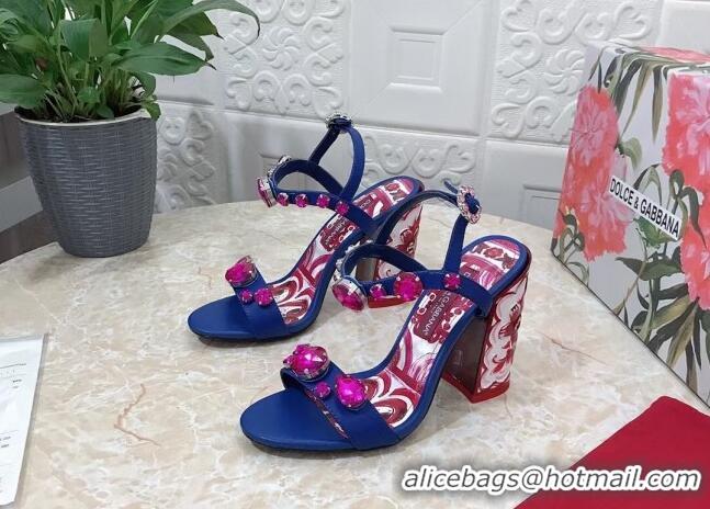 Best Price Dolce & Gabbana Calfskin Sandals 10.5cm with embroidery and painted heel Blue 703113