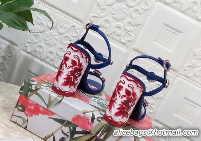 Best Price Dolce & Gabbana Calfskin Sandals 10.5cm with embroidery and painted heel Blue 703113