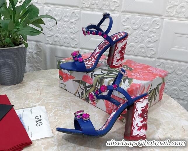 Best Price Dolce & Gabbana Calfskin Sandals 10.5cm with embroidery and painted heel Blue 703113