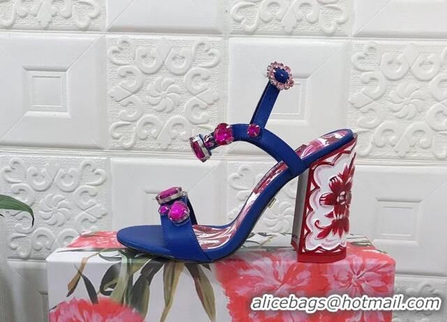 Best Price Dolce & Gabbana Calfskin Sandals 10.5cm with embroidery and painted heel Blue 703113