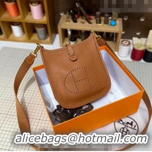 Famous Brand Hermes Evelyne Mini Bag 18cm in Togo Calfskin L1306300 Dark Brown/Gold