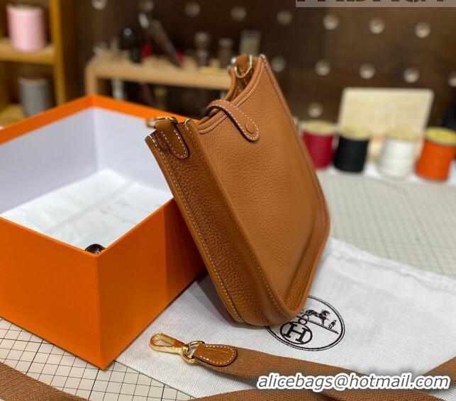 Famous Brand Hermes Evelyne Mini Bag 18cm in Togo Calfskin L1306300 Dark Brown/Gold