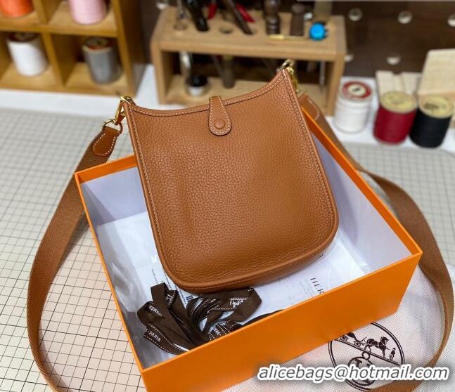 Famous Brand Hermes Evelyne Mini Bag 18cm in Togo Calfskin L1306300 Dark Brown/Gold