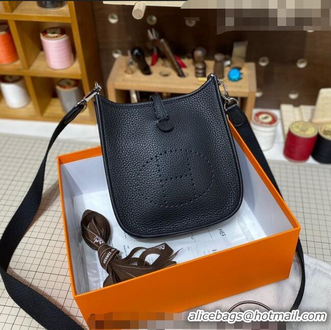 Top Quality Hermes Evelyne Mini Bag 18cm in Togo Calfskin L1306300 Black/Silver