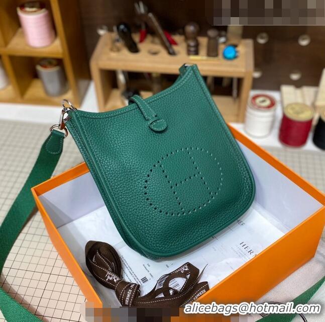 Top Quality Hermes Evelyne Mini Bag 18cm in Togo Calfskin L1306300 Green/Silver