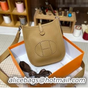 Discount Hermes Evelyne Mini Bag 18cm in Togo Calfskin L1306300 Light Brown/Silver