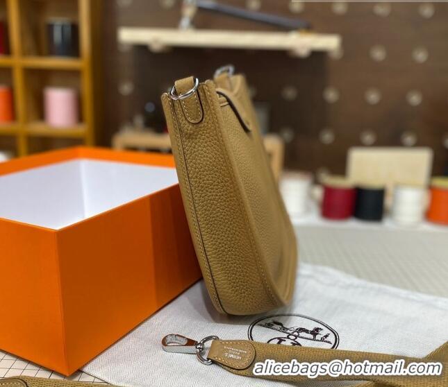 Discount Hermes Evelyne Mini Bag 18cm in Togo Calfskin L1306300 Light Brown/Silver