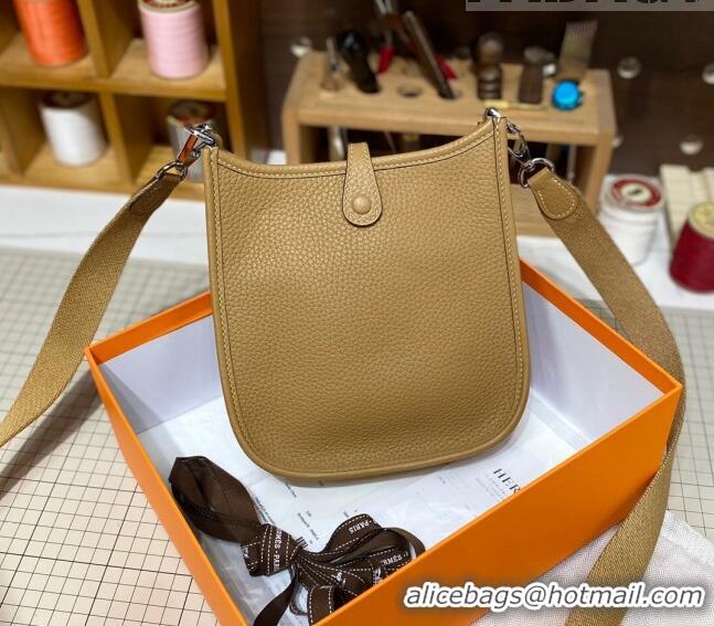 Discount Hermes Evelyne Mini Bag 18cm in Togo Calfskin L1306300 Light Brown/Silver