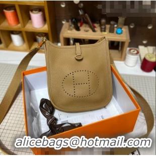 Inexpensive Hermes Evelyne Mini Bag 18cm in Togo Calfskin L1306300 Light Brown/Gold