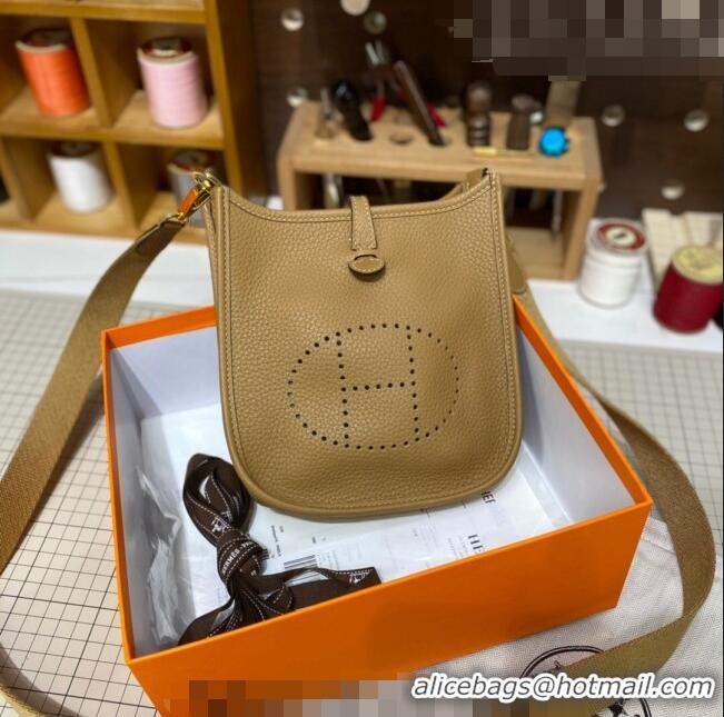 Inexpensive Hermes Evelyne Mini Bag 18cm in Togo Calfskin L1306300 Light Brown/Gold