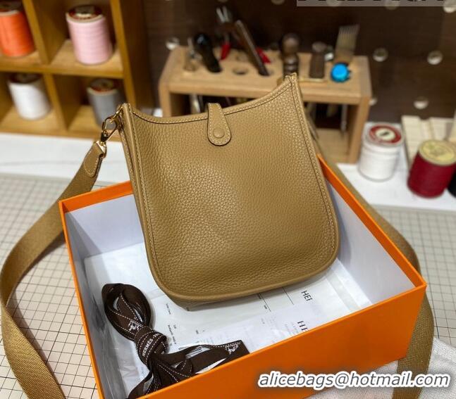 Inexpensive Hermes Evelyne Mini Bag 18cm in Togo Calfskin L1306300 Light Brown/Gold