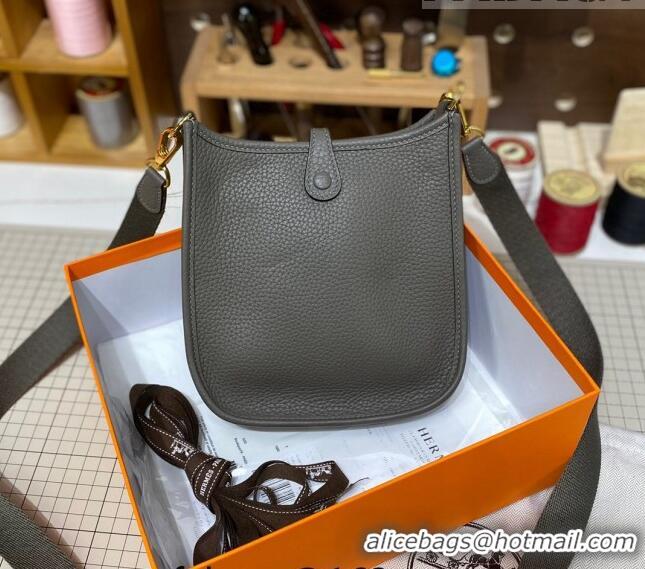 Grade Design Hermes Evelyne Mini Bag 18cm in Togo Calfskin L1306300 Tin Grey/Gold