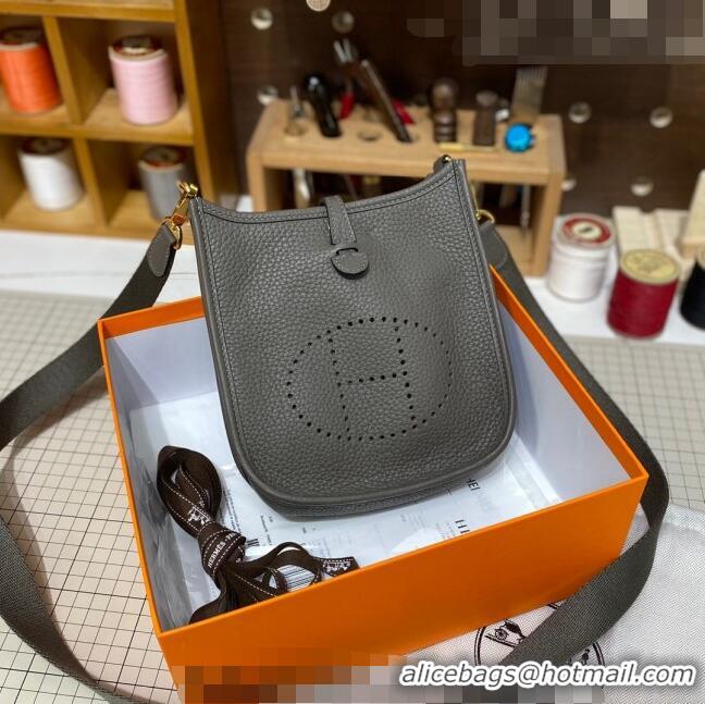 Grade Design Hermes Evelyne Mini Bag 18cm in Togo Calfskin L1306300 Tin Grey/Gold