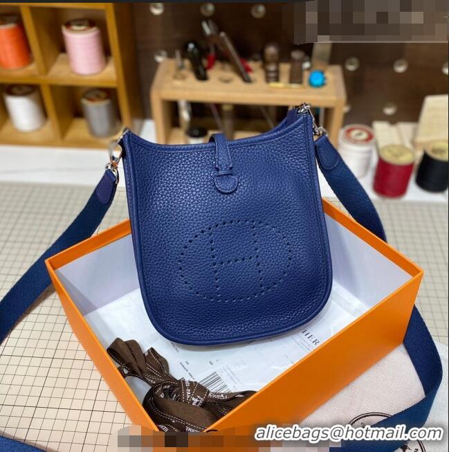 Well Crafted Hermes Evelyne Mini Bag 18cm in Togo Calfskin L1306300 Royal Blue/Silver