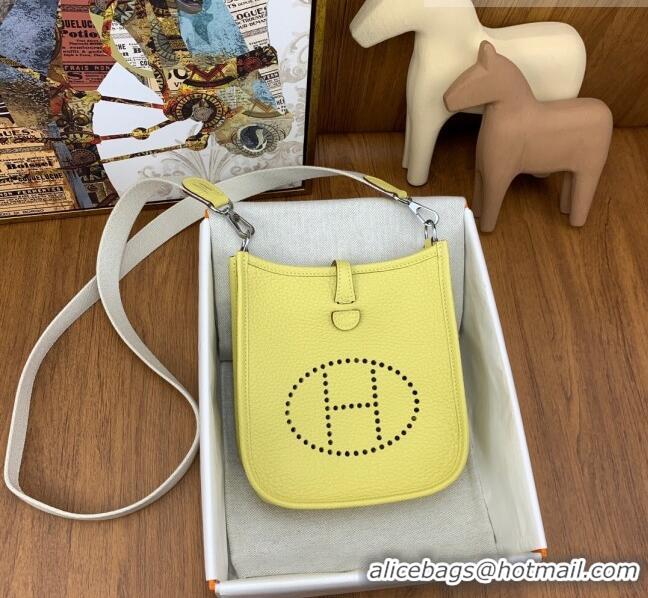 Super Quality Hermes Evelyne Mini TPM Bag 18cm in Original Togo Leather HB18 Chick Yellow/Silver (Pure Handmade)