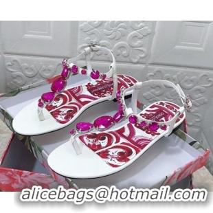 Best Product Dolce & Gabbana Patent Leather Flat Thong Sandals 1with embroidery White 703114